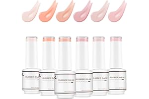 Nicedeco 4 en 1 Juego de gel base de goma para uñas, Nude Rose Pink Sheer Color Gel Nail Polish UV LED Soak Off, Goma elástica Nail Strengthen Enhance Base Coat 6 x 8ml-Vegano Set 36
