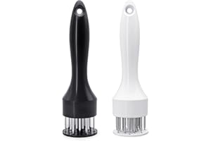 JTOOYS 2Pcs Meat Tenderizer Needle Tool, Stainless Steel Needle Manual Steak Hammer Mallet Tool for Kitchen Cooking Chicken Breasts Steak, Pork, Chicken, Fish, Beef (White+Black)