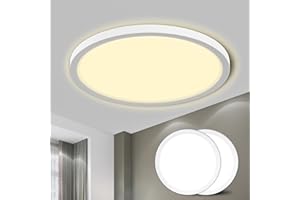 LQWELL® Ceiling Light LED Ceiling Lamp, IP44 Waterproof Bathroom Lamp Round Flat 18W 3000K 1600LM Modern Simple Lamp Thin for Living Room Bathroom Bedroom Kitchen Office, 220 * 24mm (White, 2PCS)