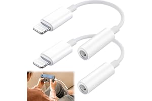 Deilonie 2 Pack Lightning to 3.5mm Headphone Jack Adapter, Supports Music Control, Audio Dongle Converter for Earphones, Speakers