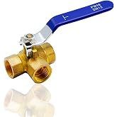 Ieron 3 Way Ball Valve DN15 (T Port) Brass Ball Valve T-Type 1/2" BSP Female, Brass Lever Handle, Stainless Steel