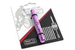 KOM Cycling Kit di riparazione per pneumatici Tubeless per bici, 8 colori Risolve le forature dei pneumatici per mountain bike e bici da strada – include un alesatore e una forcella per la riparazione degli pneumatici, 8 stringhe di riparazione. Kit di riparazione per pneumatici tubeless per bicicletta.