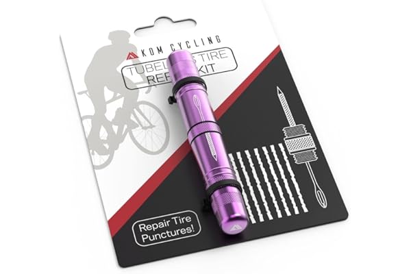 KOM Cycling Kit de réparation de pneus sans chambre à air pour vélo - 8 couleurs - Répare les crevaisons de pneus de VTT et vélo de route - Fourche de réparation de pneu et alésoir - 8 bandes de bacon