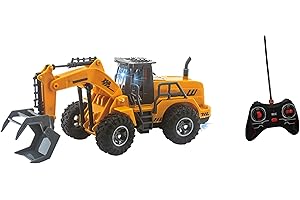 GENERICO Ruspa Escavatore Giocattolo Radiocomandato RC con Luci LED Mezzi Cantiere Telecomandati per Bambini Bulldozer Trattore Scavatrice Ruspa Radiocomandata Mezzi Lavoro Martello Pneumatico Porta Tronchi