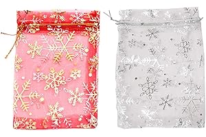 STOBOK 50 Stück Organza Geschenksäckchen Organzabeutel Schmuckbeutel mit Kordelzug für Weihnachten Hochzeit Geburtstag Party (Rot und Weiß)