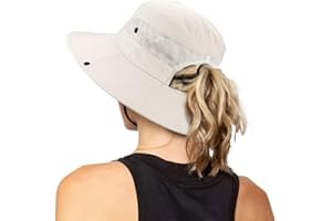 INOGIH Damen Outdoor UV-Schutz Faltbare Sonnenhüte Mesh Breiter Rand Strand Fischerhut mit Pferdeschwanzloch