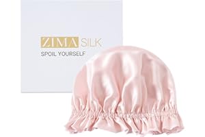 ZIMASILK 100% Mulberry Silk Bonnet for Women's Hair Care, Double Layered Silk Hair Wrap for Sleeping with Elastic Stay On Head (1Pc, Pink+Ivory)