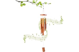 GUDALEA Carillon à Vent en Bambou, 75 cm Carillon à Vent en Bois, 6 Tubes Carillon à Vent pour Bois Suspendu Extérieur avec S-Crochet, Décoration de Carillon a Vent Exterieur pour Jardin, Cour, Terrasse