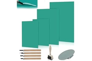 Pavlleen Linoldruck Set 10 Stück Grüne Weichgummi-Platten A4+A5+A6 Größen Stempelgummi Schnitzblöcke für Druckgrafik, Linolschnitt, DIY, Kunsthandwerk Sicher & Präzises Drucken Linoleum Platten