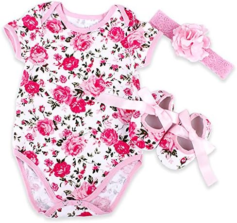 YrzaKva Toddler Baby-Girls Cute Adorable Floral Ropmer Summer Clothes One-Piece Bodysuit + Headband + Sohes