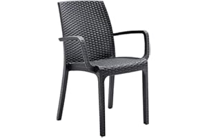 Totò Piccinni Sedia INDIANA in Resina Simil Rattan effetto realistco, impilabile per bar ristorante casa giardino (Con Braccioli, Antracite, 4 Pz)