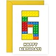 Central 23 6th Birthday Card - 6 Building Block - Toddler Milestone Cards Age Six Year Old - Sixth Birthday Cards - Building Block - Gifts For Boys Grandson Nephew - Comes With Sticker