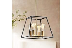 ‎SM SAINT MOSSI Saint Mossi, 4-Leuchten Bauernhaus Hängeleuchte Schwarz Gold Hängeleuchte,Bauernhaus Kronleuchter Schwarz Gold Kronleuchter im rustikalen Stil,H14" x W13" x L13", Daunenstange verstellbar