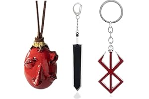 HUUiWAA Berrserk Halskette Schlüsselanhänger Anime Beheliit Halskette Guts Schwert Anhänger Sacrifice Rune Ketten Cosplay Zubehör für Männer Frauen