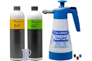 ‎DETAILMATE detailmate Aktivschaum Prewash Set: Gloria FM10 Schaumsprüher Foam Master 1L+ Koch Chemie Gentle Snow Foam 1L / Green Star Universalreiniger 1L + 50 ml Messbecher