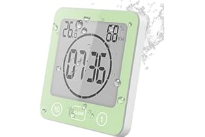 ‎VORRINC VORRINC Badezimmeruhr Digital Wecker Bad Uhr, Shower Clock mit Saugnapf LCD Display, Baduhr, Luftfeuchtigkeit Temperatur Wanduhren, Countdown Timer Für Dusche Küche (Grün)