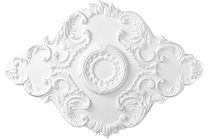 HEXIM Perfect Roseta de estuco B2023, 94 x 66 cm, color blanco, de PU/poliuretano, elemento decorativo, estuco, decoración de pared, lámpara ovalada