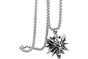 Flongo Wolf Kette Herren mit Wolfskopf Wolf paw Anhänger Wikinger Halskette Medallion silber schwarz gold Königskette Amulett Edelstahl Herrenschmuck Wizard Punk für Männer Damen Frauen