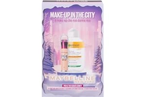 Maybelline New York e Garnier Cofanetto Idea Regalo di Natale, Con Correttore Multi-Uso e Acqua Micellare Bifasica, Make-Up in The City 2025, Con Pochette Fluffy, Cancella Età Light 01, Skinactive