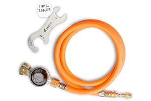 SKOTTI Prop, EN 417 Gaskartuschen kompatibel, Gasflaschenanschlussset für SKOTTI Grill und Campingkocher, für große Gasflasche 5kg und 11kg, ideal für Camping & Outdoorkocher, 150cm länge