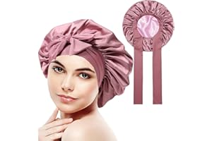 TCNZDY Seidenhaube Zum Schlafen, Schlafhaube Seide, Silk Bonnet Satin Haarhaube Doppelseitig Schlafhaube Haare Schützen, Bonnet Seide für Die Nacht Mit Elastischem Band, Gelockt,langes Haar (Rosa)