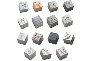 GOONSDS Elementwürfel - Set Von 15 Cubest Metalldichte Enthält Zink Zinn Kupfer Eisen Aluminium Kohlenstoff Titan Nickel Molybdän Wismut Wolfram Kobalt Chrom Niob Yttrium