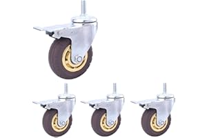DWhui 4 Pcs Thread M12 Heavy Duty Caster Wheels Pneumatic Rubber Silent Swivel Casters For Furniture & Industrial Transport Stem Castors For Cart Trolley (Color : Grey, Size : 4inch M12 4brake)