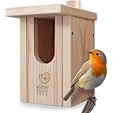 wildtier herz | Nistkasten für Rotkehlchen aus Massiv-Holz – verschraubt, wetterfest, unbehandelt, Nisthilfe für Nischenbrüte