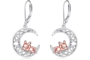 VONALA Boucles d'oreilles dormeuses en argent sterling 925 motif lune celtique chat/vache/étoile, bijoux en forme de chat, animal, cadeaux d'anniversaire pour femmes et filles