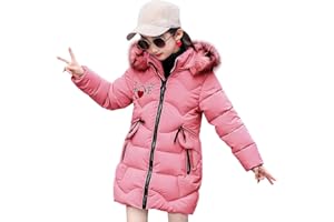 SXSHUN Mädchen Winterjacke mit Abnehmenbarer Fellkapuze Kinder Wintermantel Kälteschutz Warm Verdickte Daunenjacke Daunenmantel Parka…