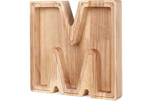 SLAGGZO Wooden Letter Money Box for Kids, Personalized Alphabet Piggy Banks with Clear Alphabet Stickers, Letter Coin Bank for Family DIY Decoration, Christmas, Birthday, 23x23 cm