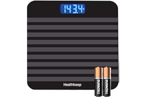 Healthkeep Personenwaage, Körperwaage mit Hochpräzisions-Sensoren, Personen Digitalwaage mit Step-On-Technik, Gewichtswaage aus Sicherheitsglas, Schwarz 26cm*26cm