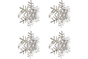NT-LING Christmas Napkin Ring Set 4Pcs Snowflake Napkin Holder Rings Silver Modern Household Napkin Rings Rhinestone Exquisite Napkins Rings for Wedding Banquet Christmas Party Dinner Table Decor(Snowflake)