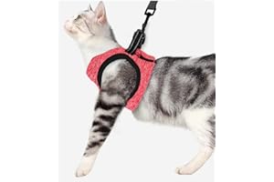 Crea CLEA - Pettorina per gatti ultra leggera e confortevole,con guinzaglio. (S, Rosso)