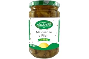 VALLE DEL CRATI ECCELLENZE GASTRONOMICHE DAL 1998 Valle del Crati Melanzane a Filetti | Melanzane Sottolio con Spezie Calabresi | Ideale come Contorno o per Antipasti, Carne, Aperitivi, Panini | Vasetto 280 gr