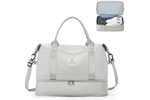 HPLQQ Bolsa de Viaje 40x20x25 Ryanair Equipaje de Mano Bolsa de Fin de Semana de Deporte Mujer con Compartimento para Zapatos Impermeable Bolsa Gimnasio Bolso Maternidad Hospital,F15-Grigio Chiaro