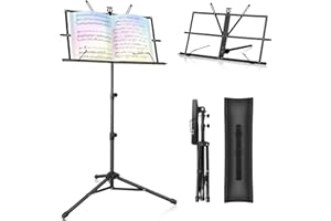 New Bee Music Stand - Music Stands for Sheet with Carrying Bag, Metal Sheet Music Stand Portable, Adjustable Podium Stand with Tripod Base and Sheet Music Folder - Black