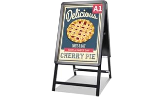 Newzealkids Cartel para acera A1 Soporte doble para pósteres Cartelera de aluminio para acera con marco a presión para publicidad exterior, negro