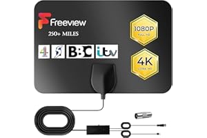 AXFEE Antenna TV, Antenna TV Interna Portatile, Amplificatore di Segnale Support 4K UHD/VHF/UHF, 360° Gamma di Antenna TV Digitale, con Cavo 3m, per Home Smart Televisione, Radio, Canali TV Locali