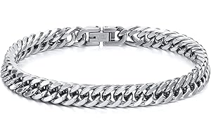TempBeau Mens Bracelets Silver Curb Chain : Chunky Chain Bracelet Stainless Steel 8mm 10mm 12mm Wrist Bangle Jewelry Gifts for Men Boy Women Hip Hop Rapper