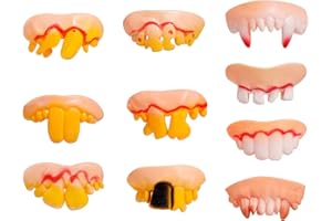 MYCREATOY Fun Fake Teeth, 10 PCS False Rotten Teeth Vampire Fangs Dentures Teeth Ugly Joke Teeth Props for Halloween Costume Party Funny Gag Gift By MYCreator