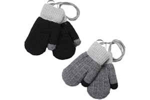 INELIHOO 2 Paire Moufle Enfant Tricoté Gants Epais avec Corde Epais Plein-Doigts Hiver Motif Gants Moufles Toddler Enfants Gants Sport Extérieur Ski Snowboard Camping Moufles à Accrocher au Cou pour 0-3 Ans