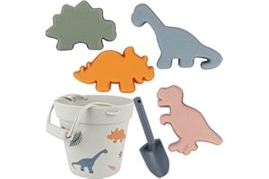 FENGQ Zestaw 6 silikonowych zabawek do piasku plażowego, zabawka dla dzieci, zabawka plażowa, zestaw zabawek z wiadrem, szufelką i 4 foremkami do piasku dla chłopców i dziewczynek, dzieci od 18