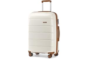 KONO Klein Koffer Handgepäck Kabinentrolley 55x40x20 Leicht Handgepäckkoffer Hartschale Reisekoffer mit 4 Rollen und TSA Schloss, Polypropylen Suitcase Rollkoffer (Creme Weiß, Koffer M (55cm - 38L))
