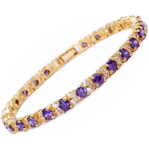 RIZILIA SPECTRUM Bracciale Tennis Donna – Placcato Oro 14K, Zirconia Citrino Giallo E Topazio, Misura 17,8 Cm. Regalo In Sacchettino.
