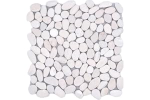 CONWIRE Mosaik Fliese Flußkiesel Steinkiesel Kiesel weiß weiß cream gewölbt für WAND BAD WC DUSCHE KÜCHE FLIESENSPIEGEL THEKENVERKLEIDUNG BADEWANNENVERKLEIDUNG Mosaikmatte Mosaikplatte