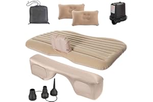 Sgizoku Inflatable Air Mattress for Car Back Seat Bed with Air-Pump & 2 Air Pillows for Camping,Traveling,Hiking (Beige)