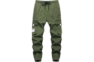 SERENYOU Children's Cargo Trousers Boys Cargo Trousers Teenagers Leisure Trousers Boys Jogging Bottoms with Elastic Waistband