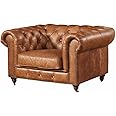 ND EURO HANDICRAFT Modern & Classic Leatherette Chesterfield One Seater Sofa Set for Living Room (Tan Brown)(Single Sofa)