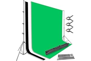 YUENFONG Fotostudio Set Professionelles Foto Hintergrund, Hintergrundsystem mit 2.6 x 3M Ständer und 1.8 x 2.8M 3 Farben Vliesstoff Hintergrundstoffe, für Produktfotografie Portrait und Videoaufnahme
